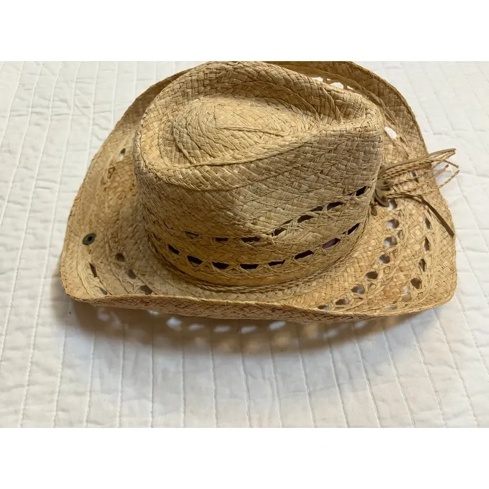 Peter Grimm Straw Western Cowboy Hat - NWOT Open Weave Floral Sun Hat O/S
